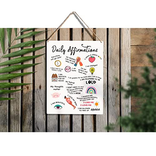 Image of Daily Affirmations Wood Sign Positive Wooden Signs Rustic Hanging Plaque Home Office Wall Art inch8 x 10 inch Sign Wall Decor