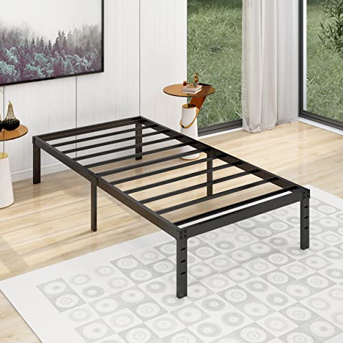 Alazyhome Twin Size Bed Frame 14 Inch Metal Platform Bed Frame Heavy Duty Steel Slats Support No Box Spring Needed Noise-Free Easy Assembly Black #TOP7