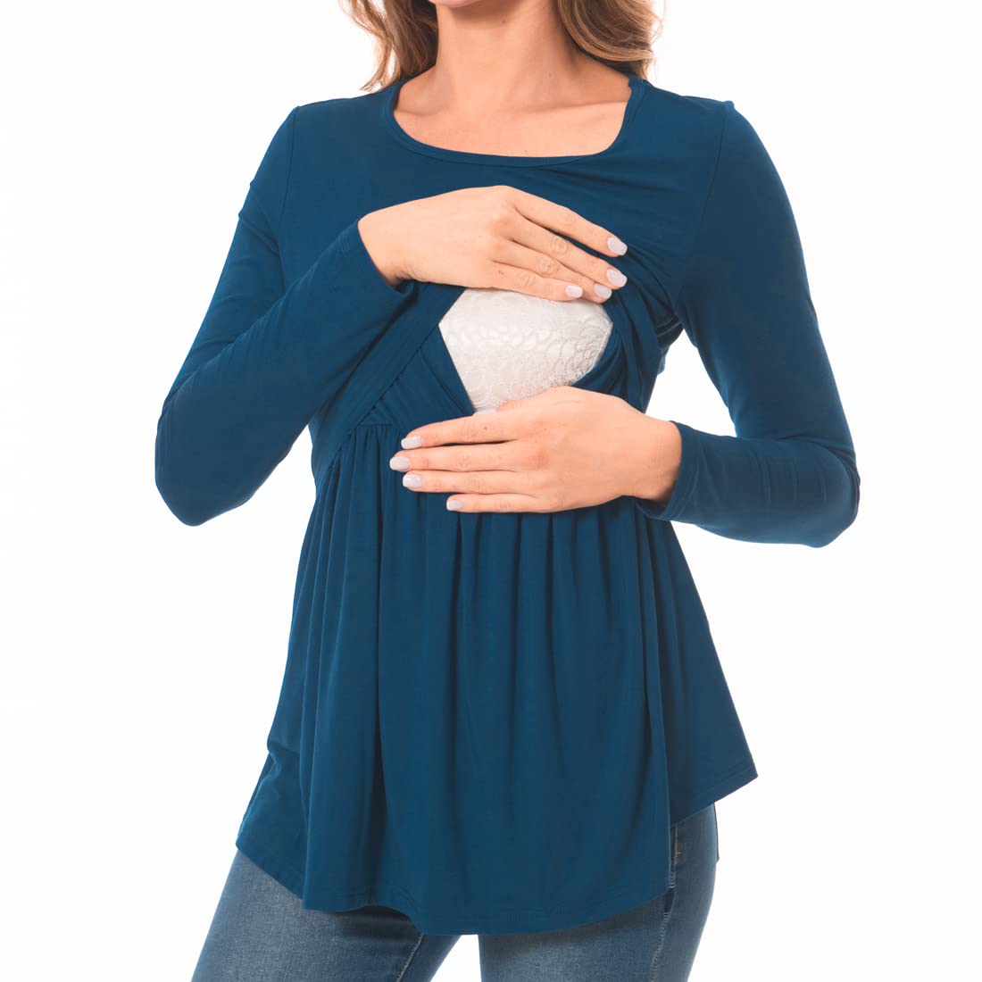Bearsland Women's Nursing Tops Short Sleeve Scoop Neck Breastfeeding Shirt Maternity Clothes — view 5