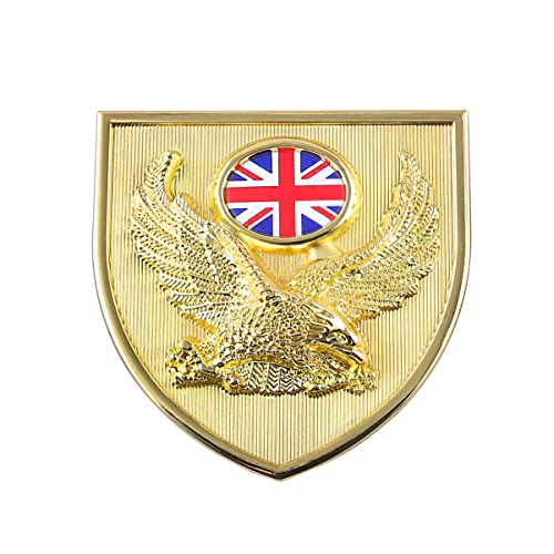 Image of Front Grille England Britain Flag Eagle Shield Emblem Chrome Auto Decal Badge Sticker Shiny Gold Sticker (Gold+2s+2sn+2mg)