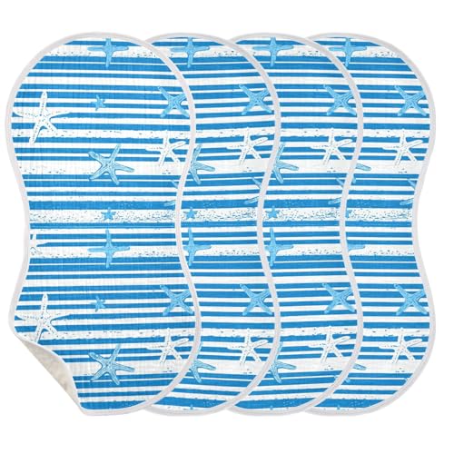 Blue White Starfish Cotton Baby Burp Cloth Breathable spit up Rags for Unisex Set of 2, 22x11in3