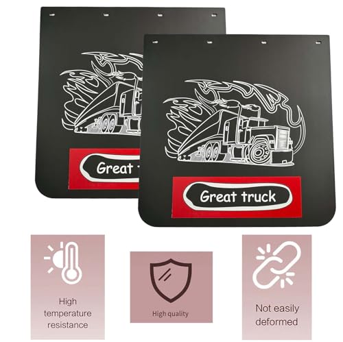 Image of BST BSSP 2PCS Straight Mud Flaps for Semi Trucks Tractor Trailer Heavy Duty Polymer Rubber Mudflaps Splash Guard, 24 x 24 in, Black w /Truck Pattern Design