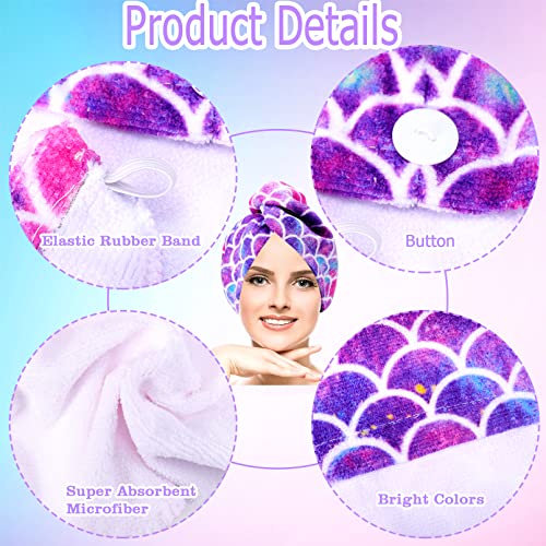 2Pack Microfiber Hair Towel Wrap,Hair Drying Towels For Kids,Super Absorbent Hair Dry Wrap,Quick Dry Hair Turban For Drying Curly Long Thick Hair,Anti Frizz Twisty Hair Towel For Women Girls,Mermaid #TOP2