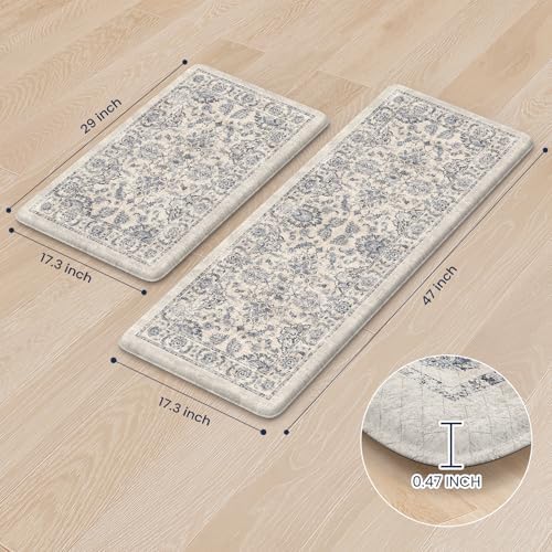 KIMODE Anti Fatigue Kitchen Mats for Floor, Boho Floral Kitchen Rugs 17