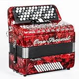 ONESECOND brand 62 key 60 bass Bayan button accordion,professional accordion educational instrument suitable for beginners and students, with back strap(red)