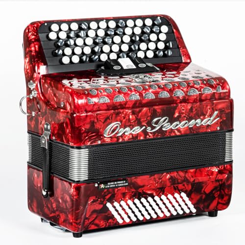 ONESECOND brand 62 key 60 bass, adult accordion, professional accordion educational instrument suitable for beginners and students, with back strap(red)