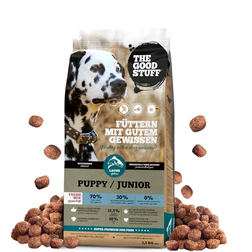 THE GOODSTUFF Lachs (Puppy/Junior) 2,5 kg | Getreidefreies Hunde Trockenfutter Junior | Mit frischem Lachs | Hundetrockenfutter für Welpen & Junghunde | Ausgewogenes Super-Premium Welpen Trockenfutter
