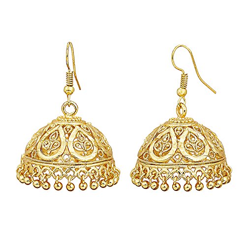 Bodha Gold Plated Traditional Indian Hook Hanging Lightweight Jhumka Earrings (SJ_442)2