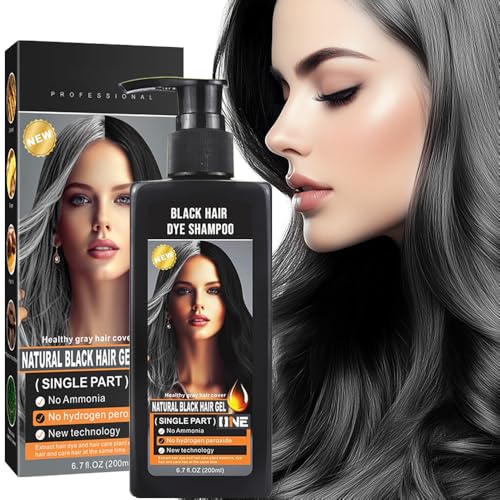 Champú instantáneo sin amoniaco para cubrir las canas, no deja manchas en el cuero cabelludo, color negro natural de larga duración, champú para hombres y mujeres (negro natural)