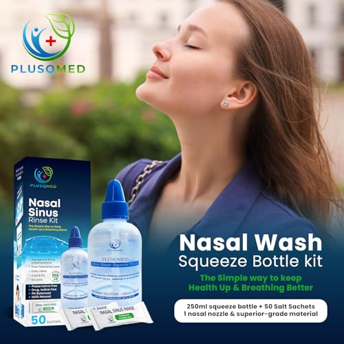 Sinus Rinse Kit mit Quetschflasche und 50 Salzbeuteln, Nasenspülung für Erwachsene und Kinder, Natürliche Nasenbewässerung zur Verstopfungslinderung, Sinus Cleanser