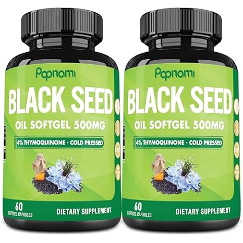 Premium Black Seed Oil Softgel Capsules - 2 Packs 60 Counts 500mg - 4 Month Supply for Immunity, Circulation, Digestive, Skin, Hair & Body Management Cover