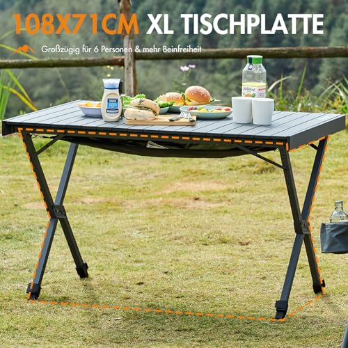PORTAL Campingtisch faltbar Höhenverstellbar Klapptisch Aluminium 108 x 71cm rollbar Camping Tisch klappbar Falttisch leicht für Picknick Party Garten Wandern Reisen – Bild 6