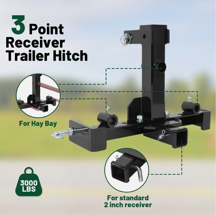 3 Point Receiver Trailer Hitch Attachment for Cat 1 Tractor Tow Drawbar Adapter