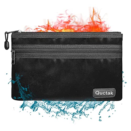 Fireproof Money Bag Two Pockets Two Zippers,Quctak Fireproof Safe Bag 10.6