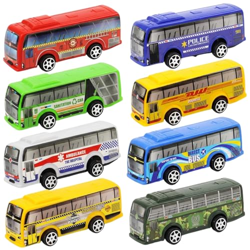 Bodeshis 8-Piece Toy Bus Collection Bus Toy Set for Imaginative Play School Bus Toy Models with Detailed Design Durable Construction for Long-Lasting Enjoyment