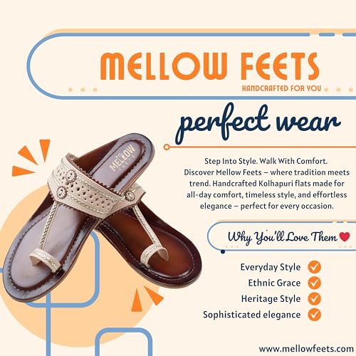Image of Women's Kolhapuri Sandals - Handcrafted Leather Flats Chappals with Toe Ring, Comfortable Slip-On Ethnic Footwear with Embroidery & TPR Leather Sole