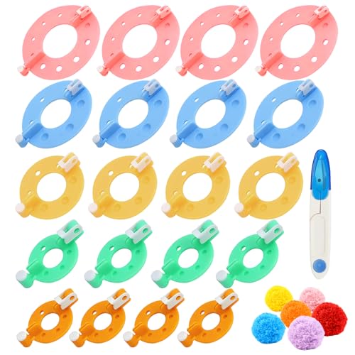 20 Pcs Pompom Maker Set 5 Größen Pompon Makers Bommel Maker Pompom Makers Set 5 Farben Leicht praktisch für Weben DIY Wollgarn Stricken Handwerksprojekt Mit Garnschneider