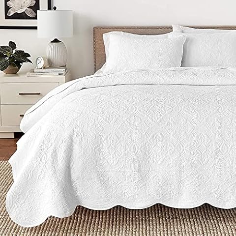 Cozy Line Home Fashions Victorian Medallion Solid White Embossed 100% Cotton Bedding Quilt Set,Reversible Bedspread, Coverlet (Blantyre - White, Queen - 3 Piece) Cover