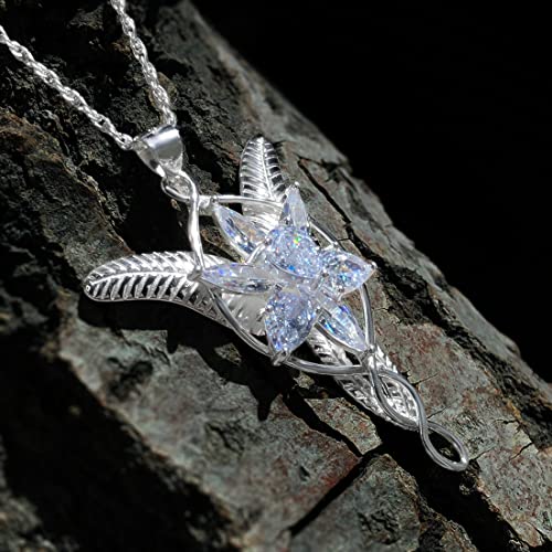 Bahamut 925 Sterling Silver Lord Of The Ring Arwen Evenstar Pendant Necklace With 5A Cubic Zirconia, Princess Of The Elves Jewelry For Women Mom Girls Wife Girlfriend (Silver) #TOP2