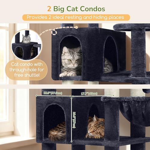 Image of Globlazer Extra Large Cat Tree Tower, 82in Tall Heavy Duty Cat Tree for Indoor Cats Large Adult Big Cat Tower with 8 Scratching Posts, 2 Cat Condos, 2 Padded Perches, 3 Hanging Baskets, S82, Dark Gray