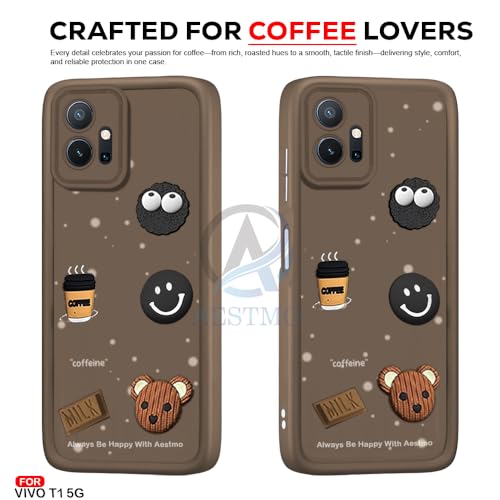 Image of AESTMO Back Case Cover for Vivo T1 5G / Y75 5G / iQOO Z6 5G Cover | Cute Fun Cartoon 3D Ball | Coffee Silicone Case | Full Body Protection | Camera Protection Back Cover (Brown)