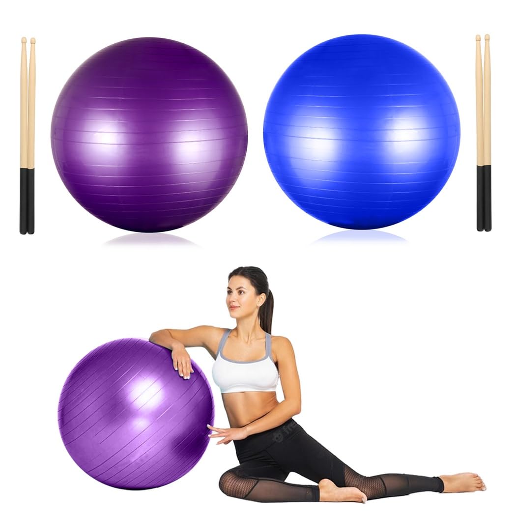 PONDON Set di attrezzature per batteria cardio, palla da 66 cm con pompa e bastoncini da 90,7 g, palla per esercizi aerobici per allenamento, stabilità, pilates, yoga, ginnastica in gravidanza