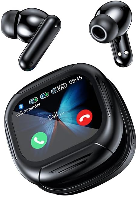 Wireless Earbuds Bluetooth 5.4 Headphones with LCD Touch Screen,Wireless Sports Active Noise Cancellation Earphones Ultra Long Lasting for Phone Laptop PC TV Running Workout,Black