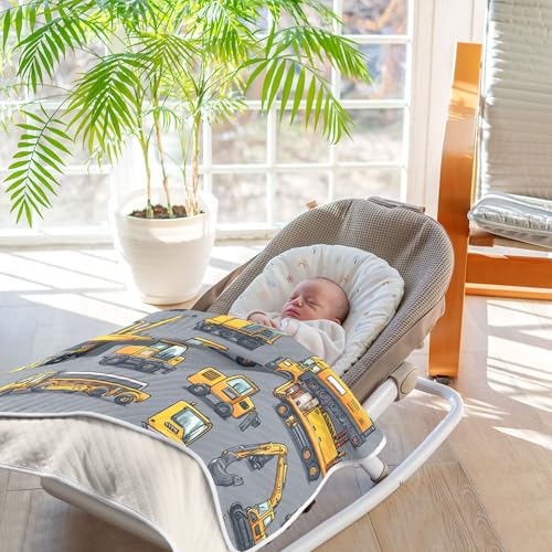 Image of Construction Excavator Trucks Baby Blankets Soft Warm Crib Stroller Blanket for Toddler Newborn Girls Boys 30x40in