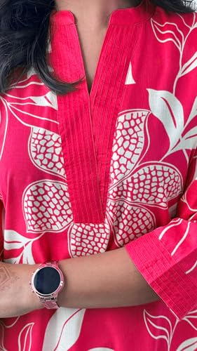 Image of Yashika Women's Floral Printed Cotton Blend 3 /4th Sleeve Knee Length V-Neck Kurta and Palazzo Set for Women