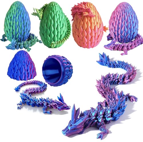 Qxbuhe 12inch 3D Printed Dragon Egg,Mystery Crystal Dragon Fidget Toys,Articulated Dragon,Home Desk Decor Easter Surprise Dinosaur Eggs,Adults Fidget Toys for Autism/ADHD (Laser Purple)