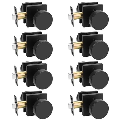 Probrico Black Door Knobs, Bedroom Door Locks, Interior Door Knobs with Lock, Privacy Door Handles, Keyless Door Locksets, Bathroom Door Handles, Square Rose, 8 Pack