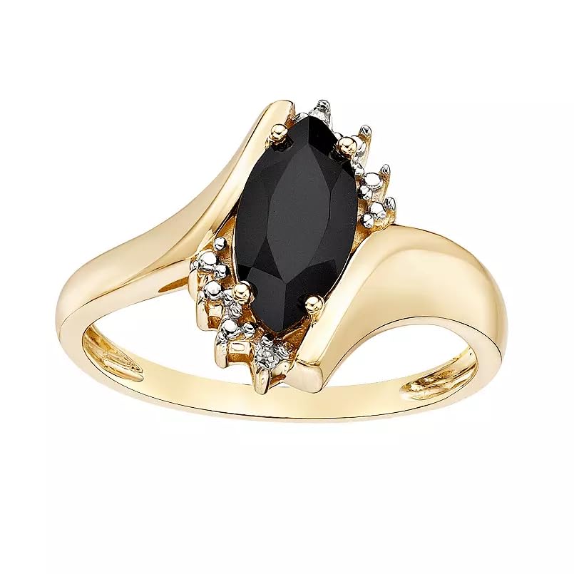 1CT Black Onyx Marquise Cut Ring for Women - 10K/14K/18K Gold - Statement Engagement Ring - Black Stone - Halo Setting - Size 4-18 - Anniversary, Wedding, New Year