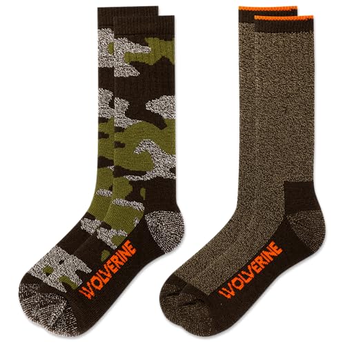 Wolverine Upland Thermal Camo Boot Crew Sock 2 Pair Pack, Camo, Men's 7-123