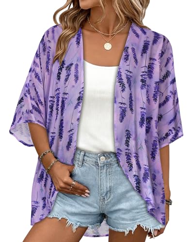 Image of Women Kimono Cardigans Casual Summer Tops Cover up Open Front Floral Print Resort Wear 2026