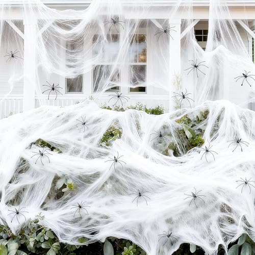 Ezranova Cobwebs Halloween Decorations Spider Web, 100 g Halloween Spider Web Decoration, with 20pcs Fake Spiders,Halloween Spider Web,Stretchable Halloween Cobwebs Decorations (20)