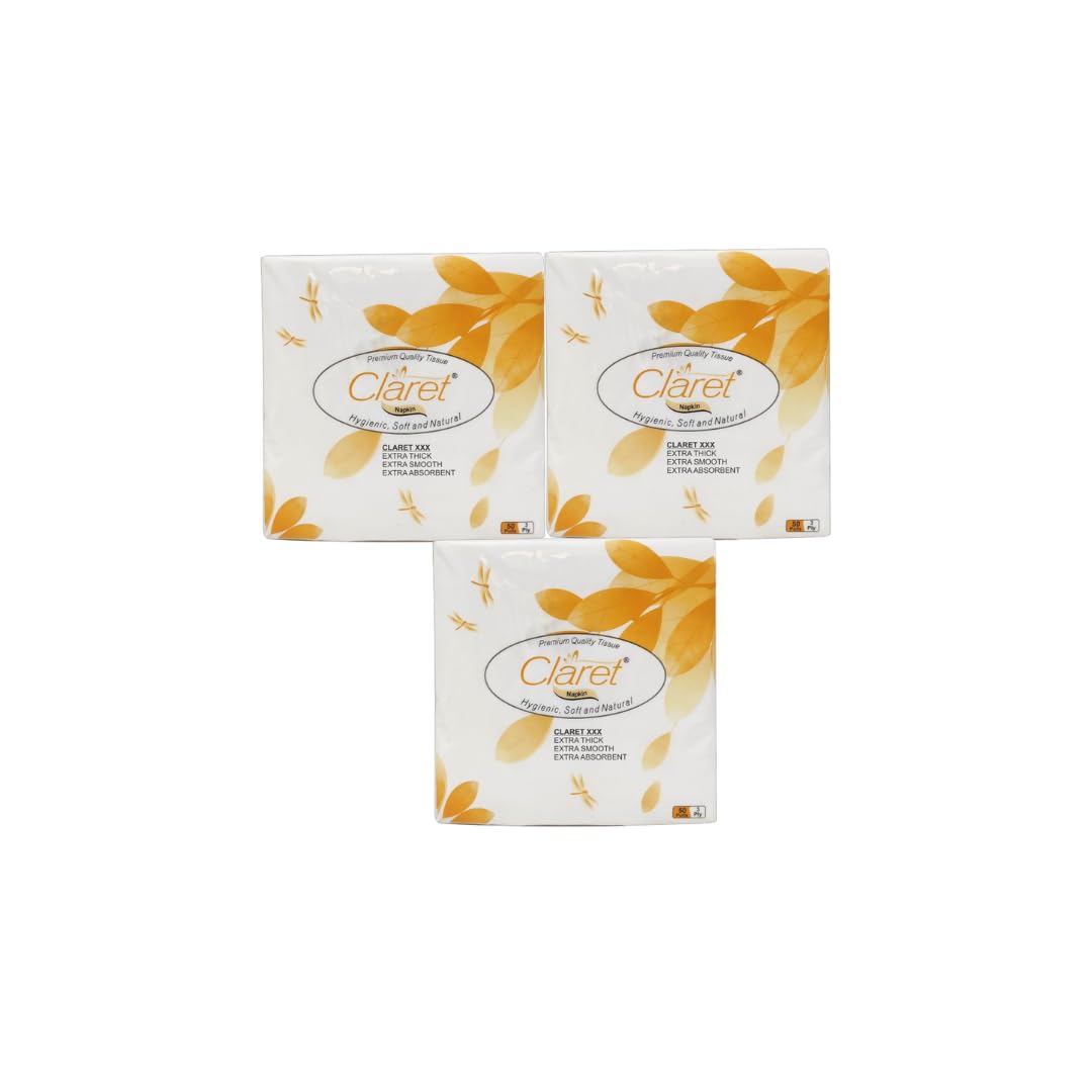 Claret Soft & Natural Paper Napkins 33 x 33 cm - 50 Pulls, 3 Ply (Pack of 3) - Ultra Soft, Highly Absorbent, Durable Napkins for Home, Office and Events (B08BXS3Q9R) Amazon Price History, Amazon Price Tracker
