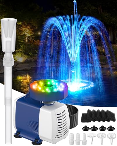 ZoneJoy Submersible Pump RGB Pond Filter System Kits,3-in-1 Pond Filter Fountain with Colorful Light,660GPH Ponds Filter Box,Multi-layer Filtration, Applicable to Garden Fish Pond,Water Feature-bule