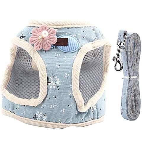 Fascia toracica traspirante in misto cotone per animali domestici Stampa floreale Pettorina per cani e gatti Fascia toracica con corda da tirare per cani gatti Rosso Blu S M L XL (S)