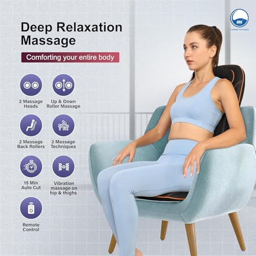 Image of AROGYA Portable Massager with Heat, 4 Roller, Full Back Shiatsu Massage Cushion, Neck & Lumbar Support, Vibration Therapy, Electric Back Massager for Car & Home Use