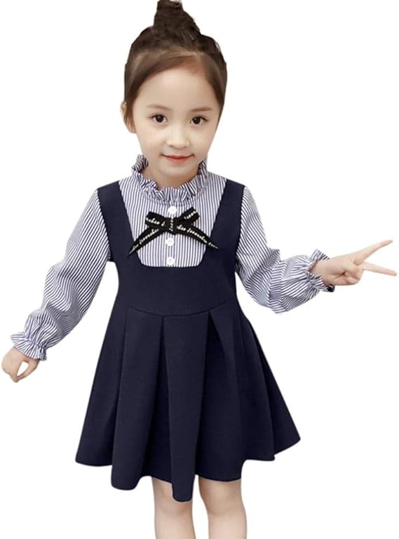 Amazon 幼児 赤ちゃん 女の子 洋服セット 12ヶ月 5歳 可愛い 長袖 ストライプ 蝶 フェイク ツーピース スカート プリンセス ドレスセット 服装 24months 3t ブルー Os 123 ままごと ごっこ遊び おもちゃ