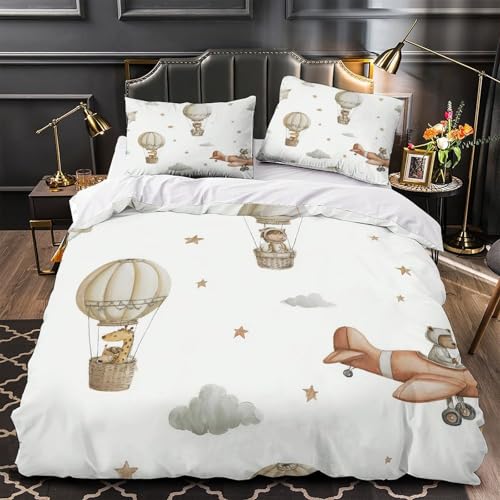 RJAVAGFZL Heißluftballon 3D-Druck 3er-Set Kuschelbezug Verspieltes Design für Kinder Bettdeckenbezug Mikrofaser Hypoallergen Staubmilbenfest für Kleinkinder Mädchen Frauen Single（140x200cm）