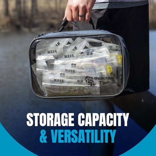 Image of Reaction Tackle Deluxe Bait Binder, Water Resistant Soft Bait Storage System for Soft Plastics and Rigs with Zippered Sleeves, Clear Bag