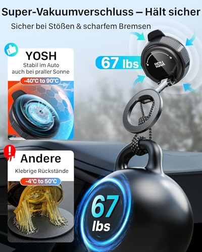 YOSH für MagSafe Autohalterung, Vakuum Handyhalterung Auto Magnet, 300N Vakuum-Saugnapf & 22×N56 Magneten, Magnetische Handyhalterung mit 360° drehbarem längerem Arm für iPhone 17–12 Samsung Pixel