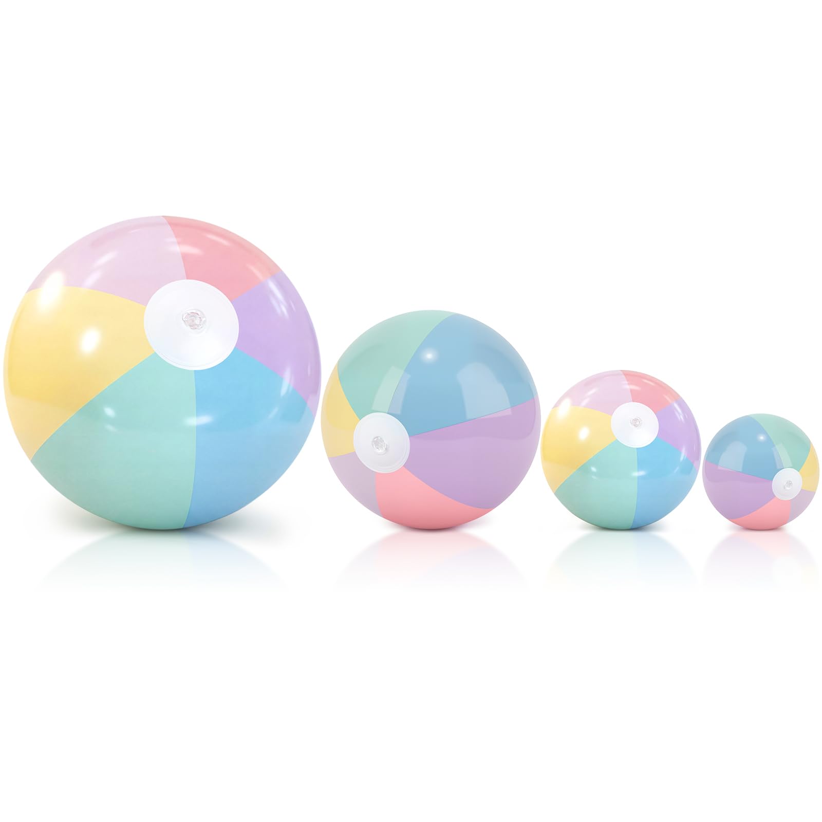 MiniInflat Confezione da 4 palline da spiaggia in 4 misure (61 cm, 40,6 cm, 30,5 cm, 20,3 cm), palline gonfiabili pastello per bambini e adulti, feste estive in spiaggia hawaiana, forniture per feste