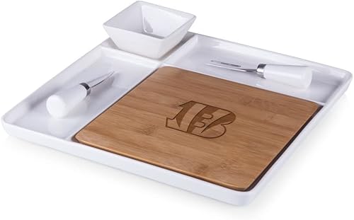 Miniatura 90 de PICNIC TIME NFL Peninsula Tabla de cortar y bandeja para servir, tabla de queso, tabla de embutidos - plato de aperitivo, bambú y cerámica blanca