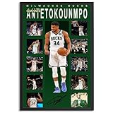Black Framed Basketball Superstar Giannis Antetokounmpo Signed Poster For Kids Fans Room Bedroom Wall Decor-Canvas Art Print Pictures For Teen Boy Birthday Gifts