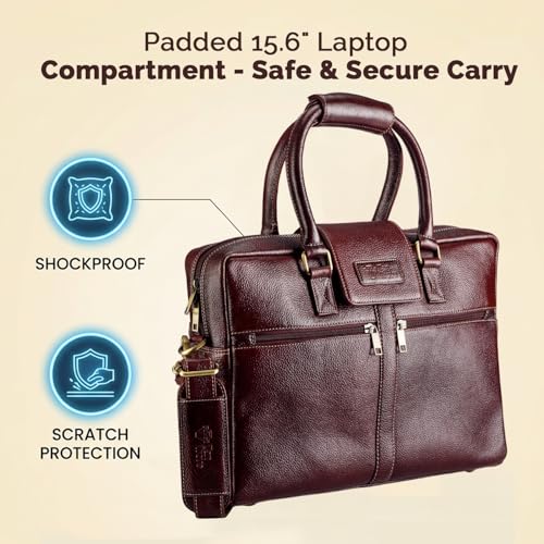Image of Full Grain Genuine Leather Laptop Bag, with 15.6 inch Padded Laptop Compartment and Adjustable Shoulder Strap