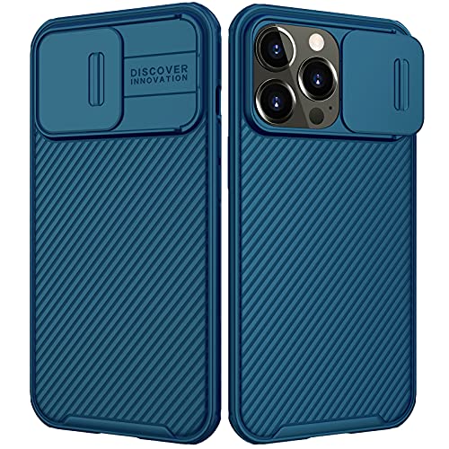 Image of imluckies Compatible with 6.1 inch iPhone 13 Pro Case with Slide Camera Cover, [Back Hard PC & Soft Bumper], Slim Protective & Full Camera Protection Scratch-Resistant Case (Blue)