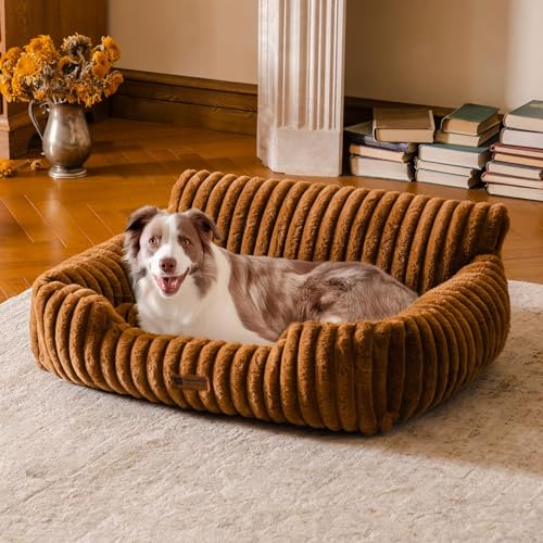 MEWOOFUN Hundesofabett - Katzenbetten für Hauskatzen Weich und Flauschig, Katzensofabett Kleines Hundebett für Hunde und Katzen, Beruhigendes Hundebett (Braun, 91x72x30cm)