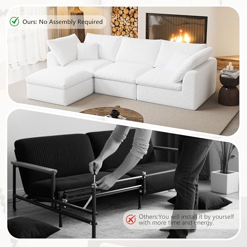 Image of Modular Sectional Sofa Couches L-Shape Couch 3 Seat Modular Sofa Memory Foam Sectional Couches for Living Room (White, 108 inch+3 Seater+1 Ottoman)